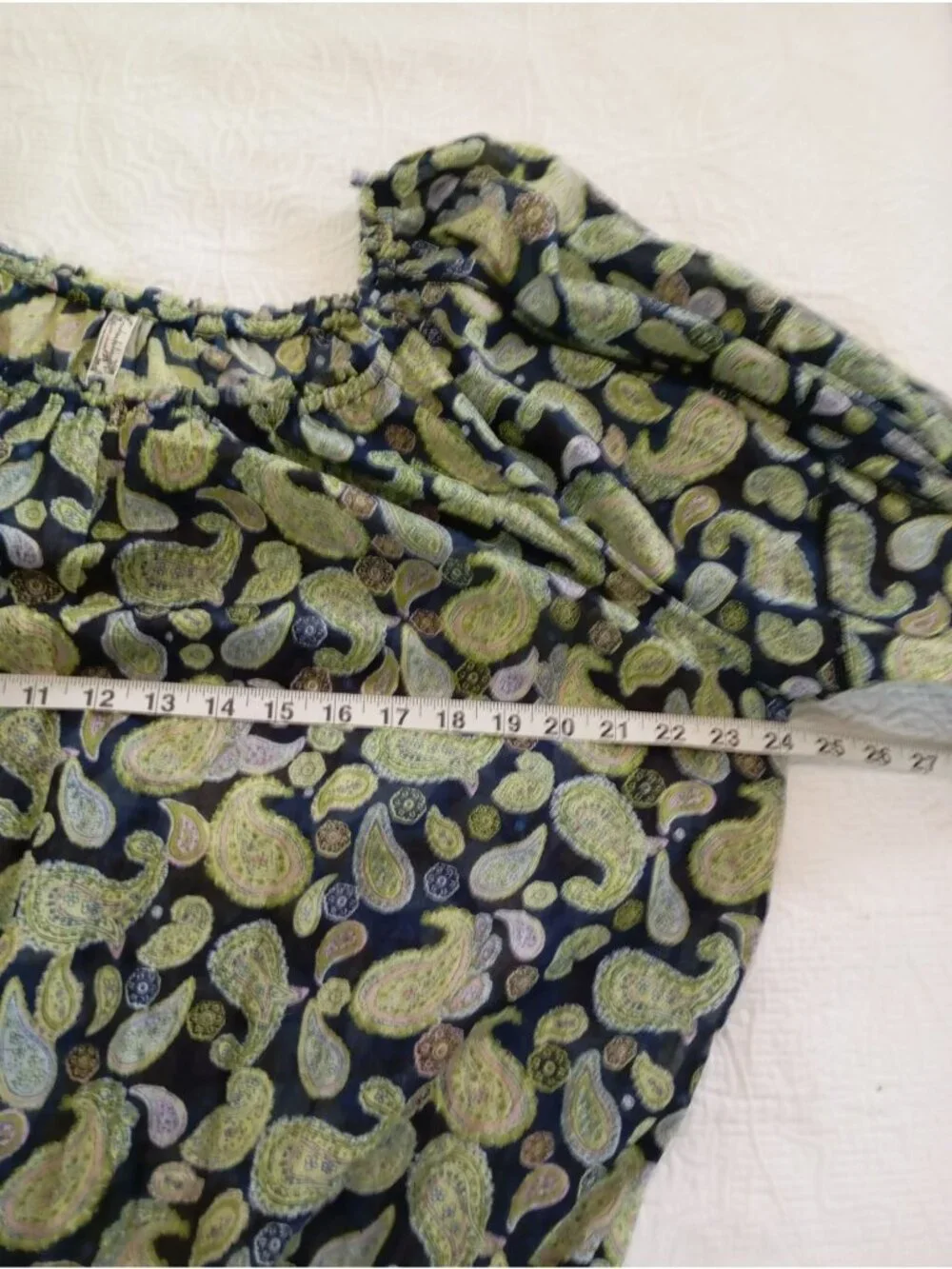Free People Paisley Print Bodysuit Long Sleeves & Drawstring Cuffs XL Navy Green - Picture 10 of 13